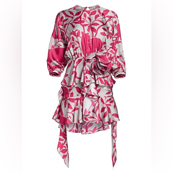 Johanna Ortiz Dresses & Skirts - Johanna Ortiz Lady Marmalade 100% Silk Floral Mini Dress w/Sash & Flower Size 6